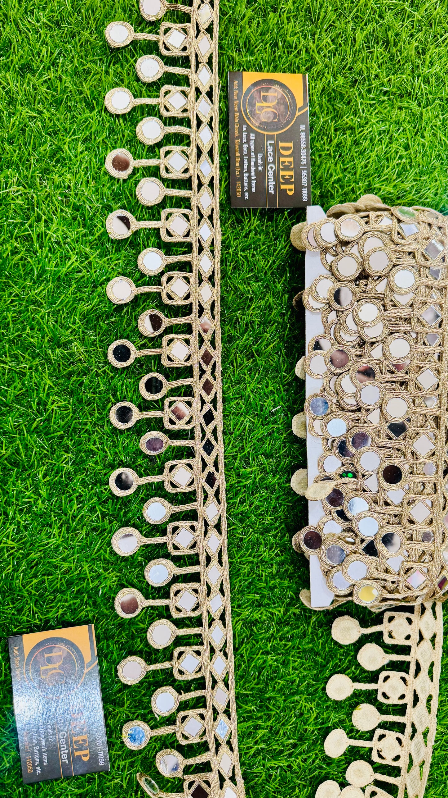 Premium Golden Mirror Work Lace Border – 2 Inches Width