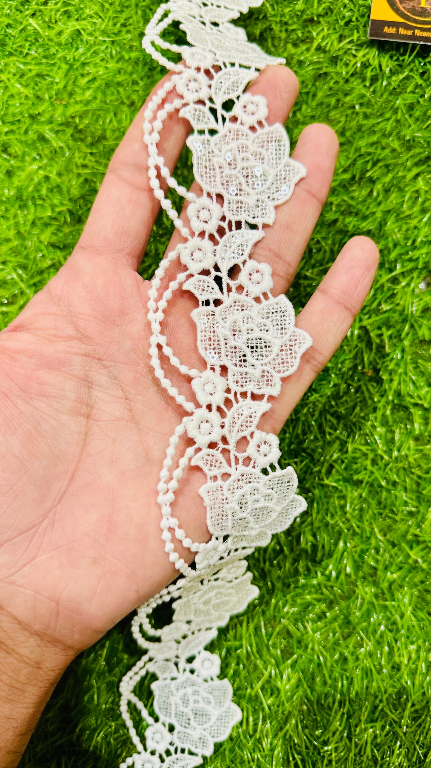 White Rose Flower Embroidered Cotton Lace – 5 cm Width