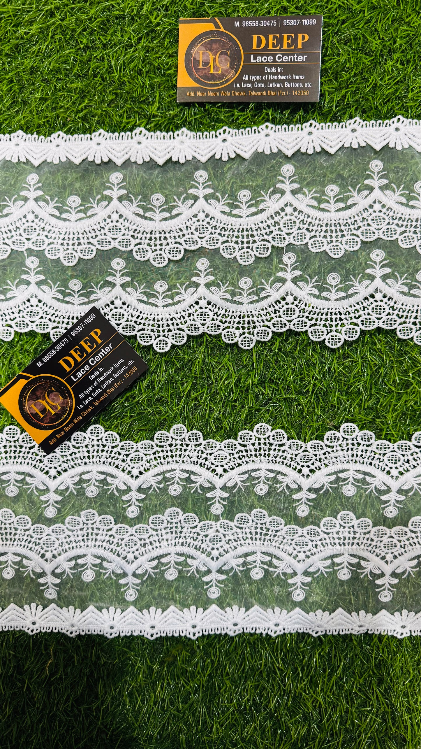 White 3D Floral Embroidered Lace Trim on Organza – 2.5 Inches Width