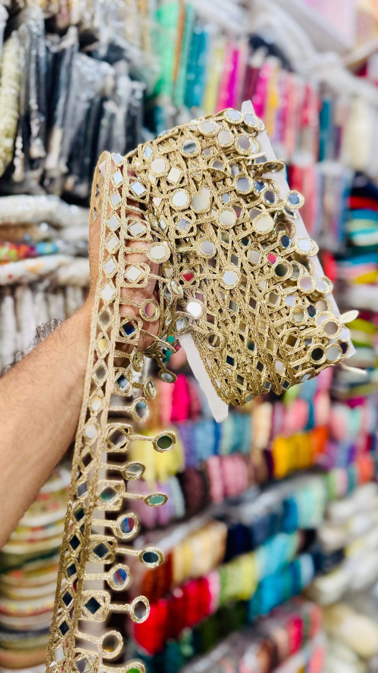 Premium Golden Mirror Work Lace Border – 2 Inches Width