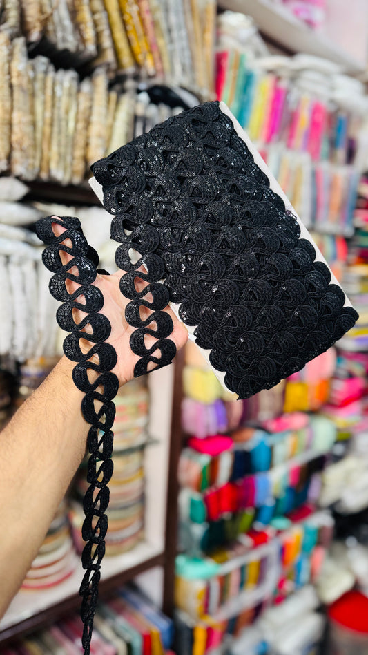 Premium Black & White Embroidered Sequins Lace