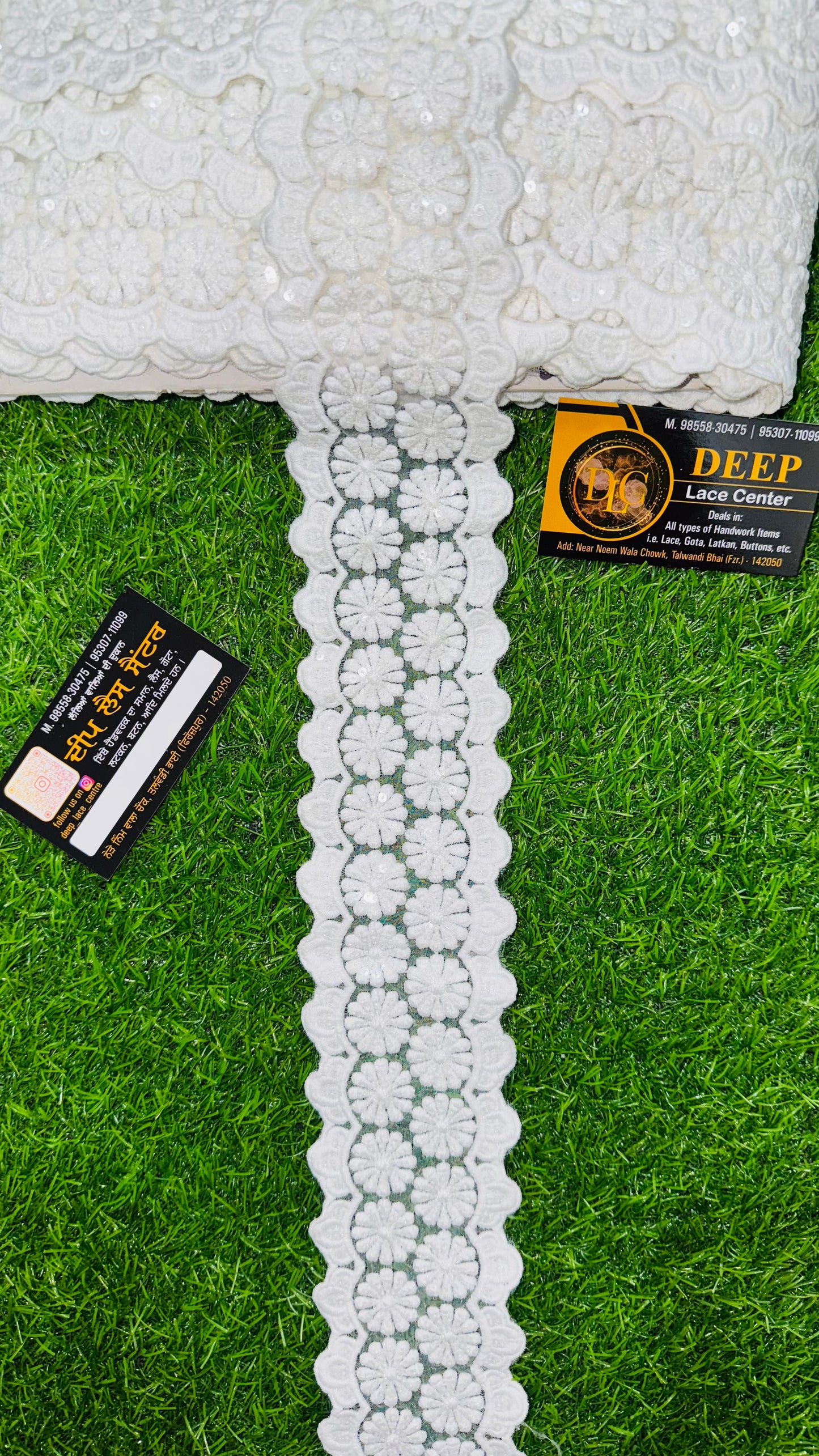 White Floral Embroidered Lace with Sequins – 2.5 Inch Width