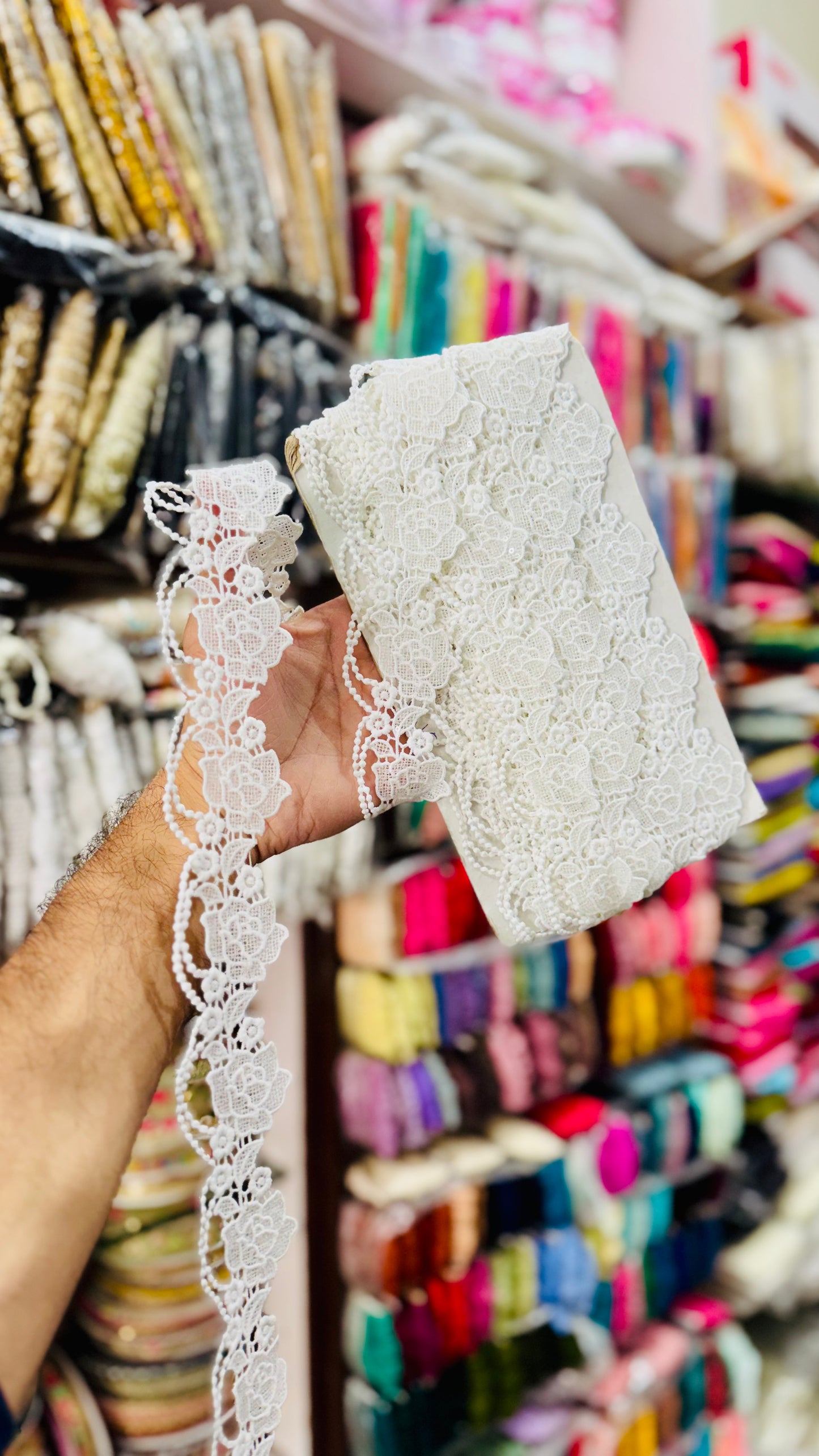 White Rose Flower Embroidered Cotton Lace – 5 cm Width