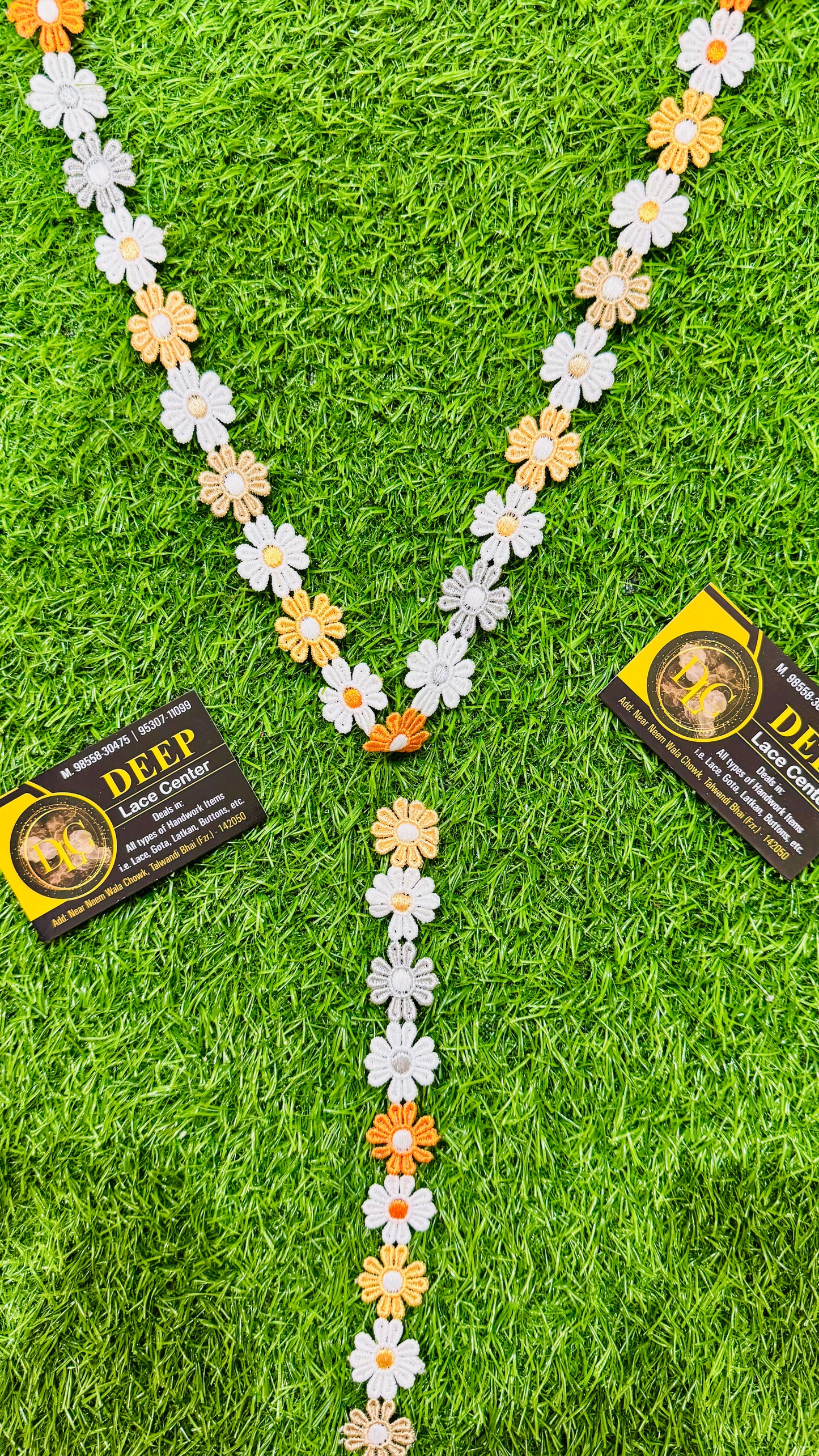 Multicolor Daisy Floral Embroidered Lace – Orange, White, Yellow, Grey