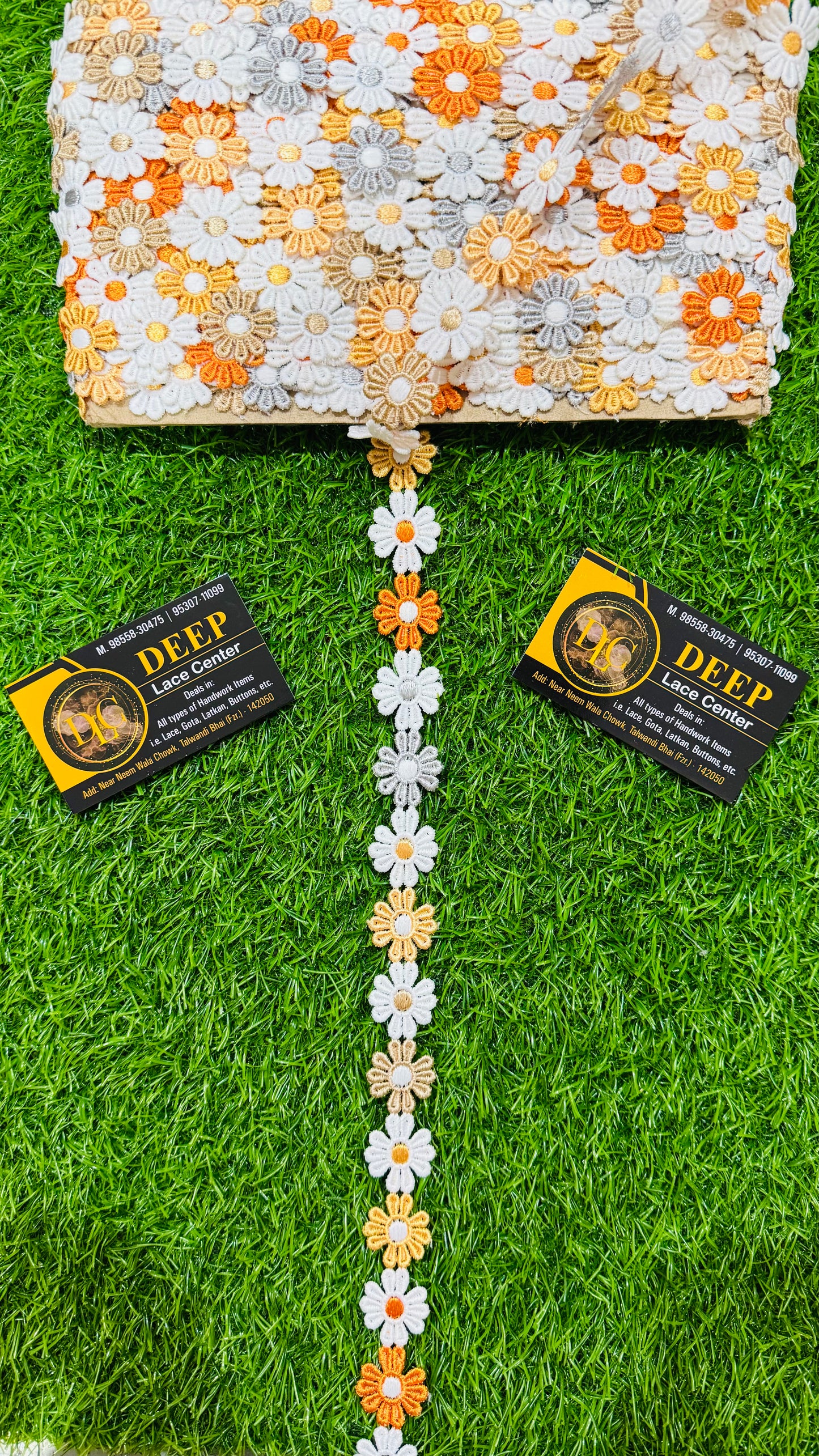 Multicolor Daisy Floral Embroidered Lace – Orange, White, Yellow, Grey