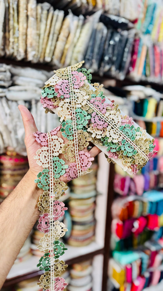 Pastel Elegance Lace – Multicolour Floral Embroidery