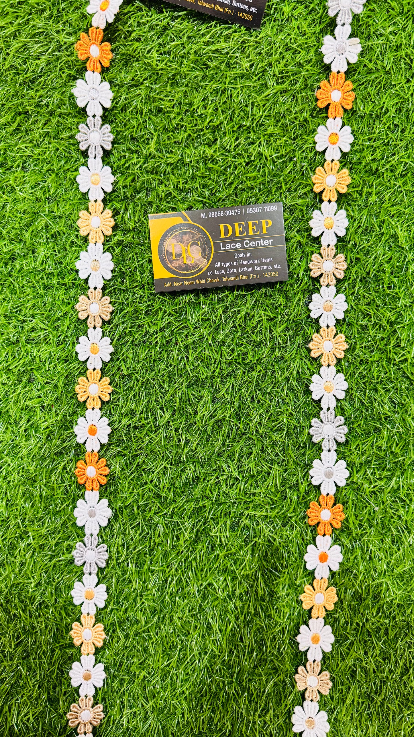 Multicolor Daisy Floral Embroidered Lace – Orange, White, Yellow, Grey