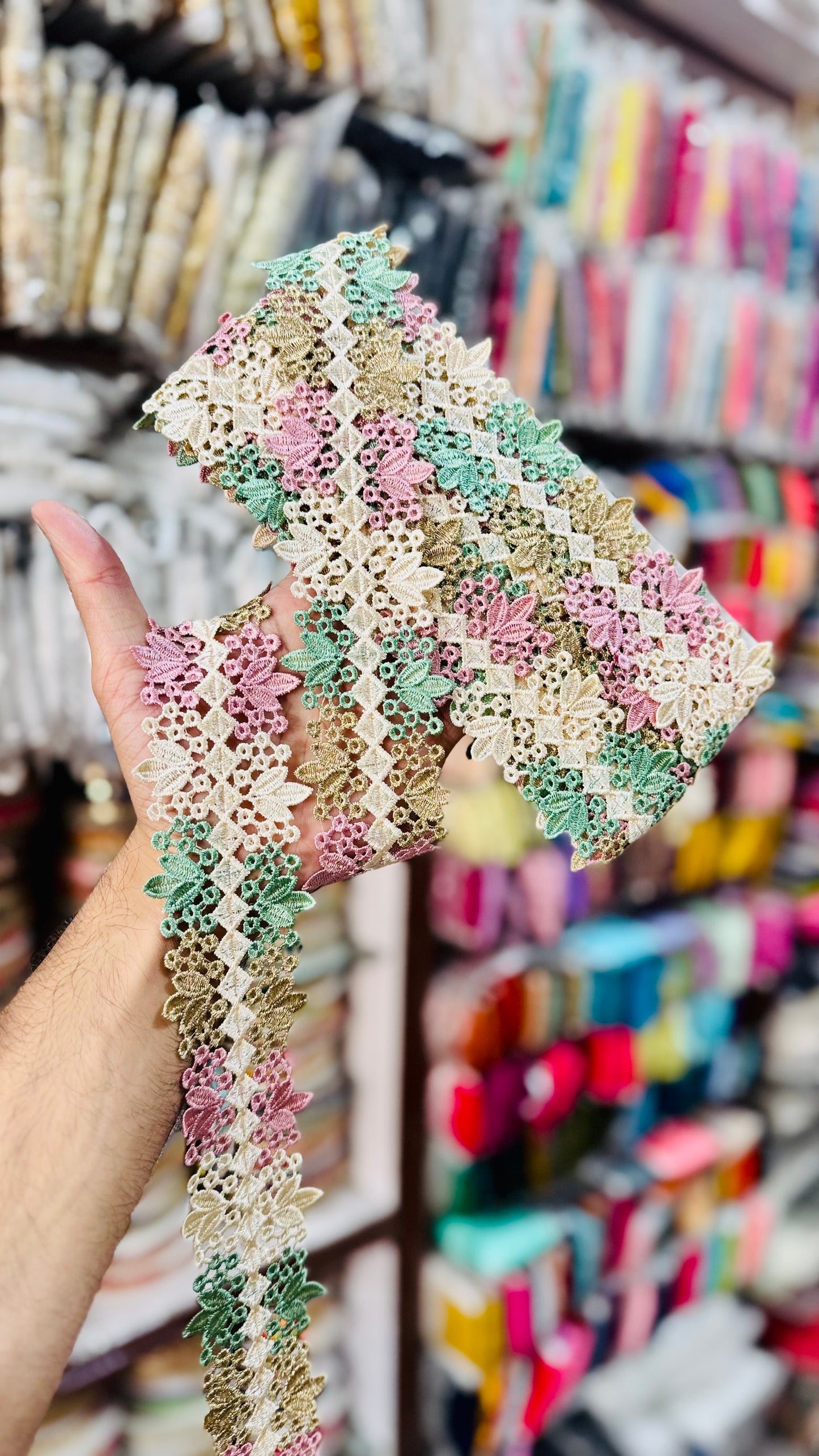 Pastel Elegance Lace – Multicolour Floral Embroidery